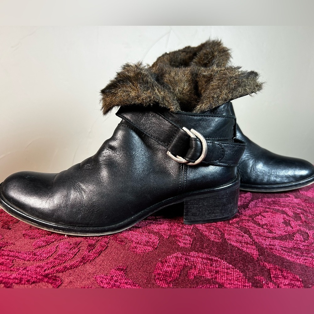 Italian Sesto Meucci Luxury Leather Biker Boots Fur Lined Size 6 - Picture 3 of 9